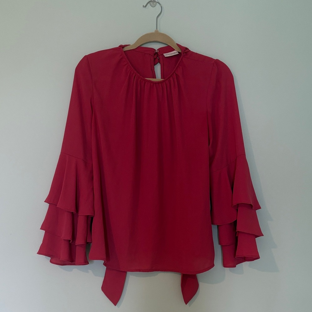 New York & Company Pink Layered Sleeve Blouse